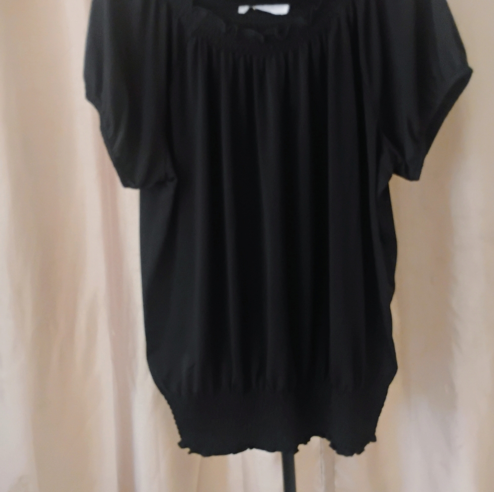 Workshop Brand Women's Black Peasant, Boho Top Size XL - Picture 3 of 4